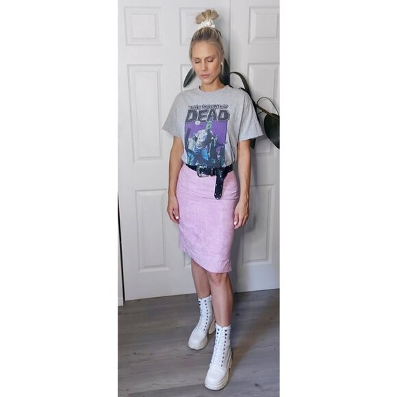 𝅺LILAC Faux Suede & Pearls Midi Skirt - Picture 3 of 12